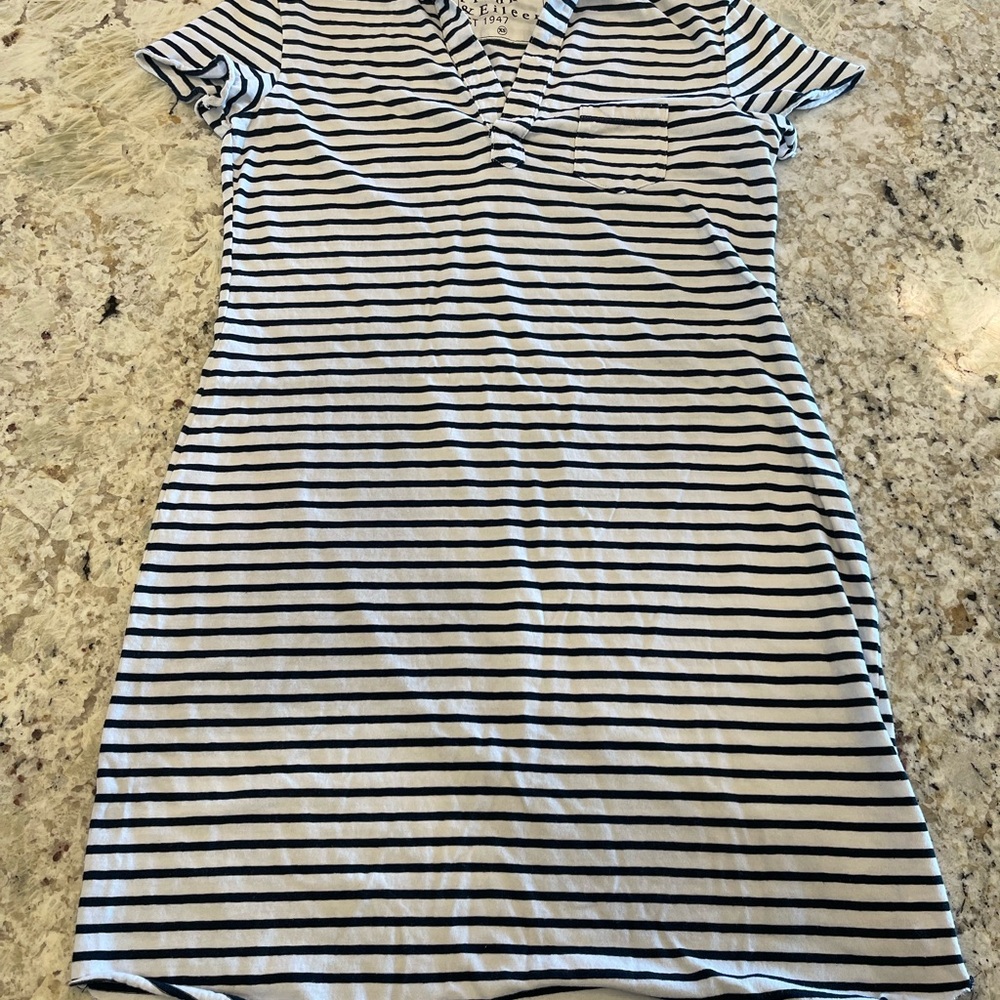 Frank & Eileen French Striped Polo 100% Cotton XS White Navy Luxury Nautical